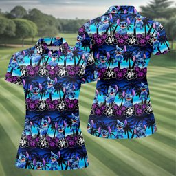 Neon Palm Hibiscus Alien Hawaiian Golf Shirt, Womens Golf Shirts, Womens Golf Apparel
