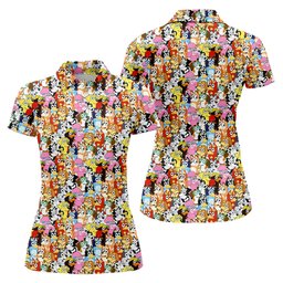 Colorful Cartoon Dog Crowd Golf Shirt, Womens Golf Clothing, Womens Golf Apparel