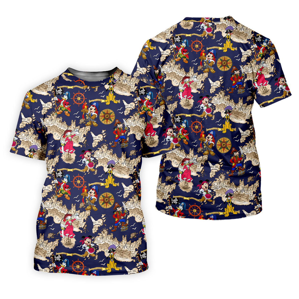 Navy Pirate Map Cartoon Friends Golf Shirt, Funny Mens Golf Shirts, Mens Golf Polo