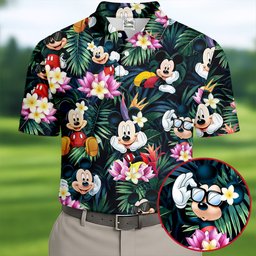 Cartoon Mouse Sunglasses Hawaiian Golf Shirt, Mens Golf Apparel, Mens Golf Clothing