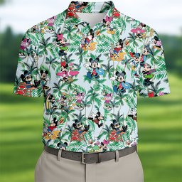 Palm Leaf Cartoon Friends Hawaiian Golf Shirt, Mens Golf Polo, Golf Shirts For Men