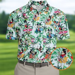Palm Leaf Cartoon Friends Hawaiian Golf Shirt, Mens Golf Polo, Golf Shirts For Men