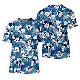 Hibiscus Cartoon Mouse Pair Hawaiian Golf Shirt, Womens Golf Shirts, Womens Golf Tops