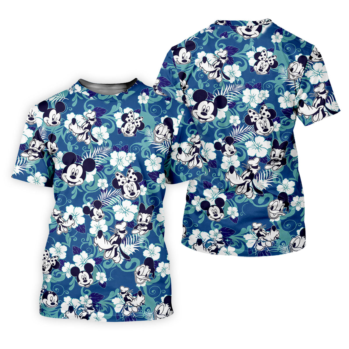 Hibiscus Cartoon Mouse Pair Hawaiian Golf Shirt, Womens Golf Shirts, Womens Golf Tops