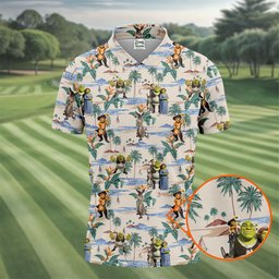 Swamp Ogre Friends Tropical Hawaiian Golf Shirt, Mens Golf Shirts, Golf Gifts For Men