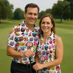 Funny Puppet Faces Pattern Golf Shirt, Golf Gifts For Men, Funny Mens Golf Shirts