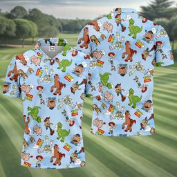 Cartoon Toy Friends Pattern Golf Shirt, Mens Golf Apparel, Funny Mens Golf Shirts