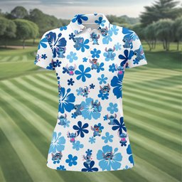 Retro Flower Alien Cartoon Hawaiian Golf Shirt, Ladies Golf Tops, Womens Golf Apparel