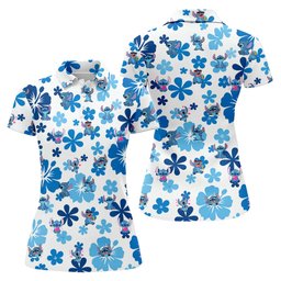 Retro Flower Alien Cartoon Hawaiian Golf Shirt, Ladies Golf Tops, Womens Golf Apparel