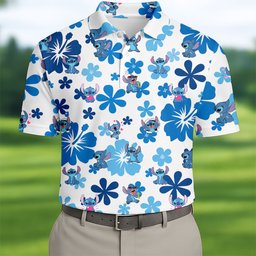Retro Flower Alien Cartoon Hawaiian Golf Shirt, Mens Golf Clothing, Golf Polo For Men