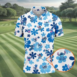 Retro Flower Alien Cartoon Hawaiian Golf Shirt, Mens Golf Clothing, Golf Polo For Men