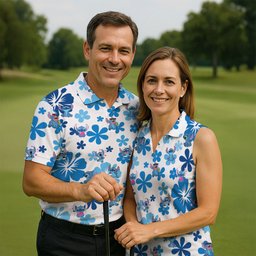 Retro Flower Alien Cartoon Hawaiian Golf Shirt, Mens Golf Clothing, Golf Polo For Men