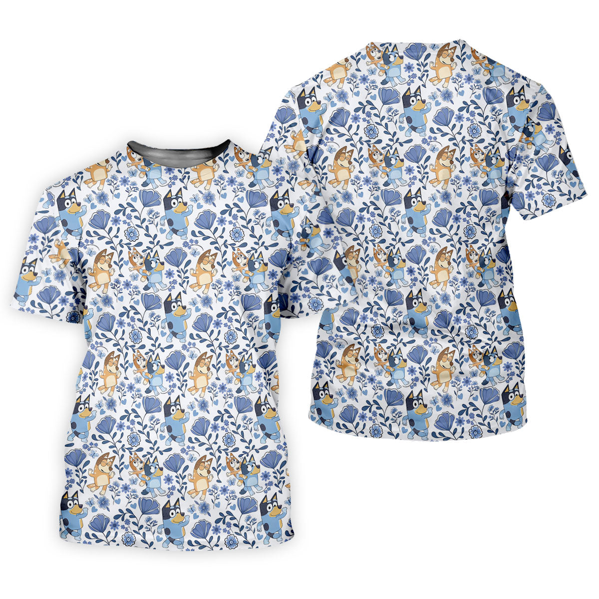 Blue Floral Cartoon Dogs Hawaiian Golf Shirt, Mens Golf Clothing, Golf Polo For Men