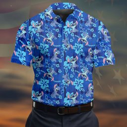Blue Hibiscus Alien Cartoon Hawaiian Golf Shirt, Mens Golf Polo, Mens Golf Apparel