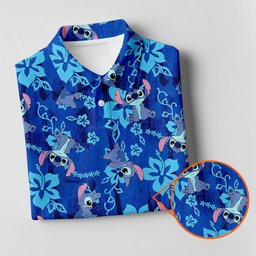 Blue Hibiscus Alien Cartoon Hawaiian Golf Shirt, Womens Golf Shirts, Ladies Golf Tops