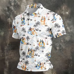 Sailboat Cartoon Dog Family Hawaiian Golf Shirt, Mens Golf Shirts, Mens Golf Polo