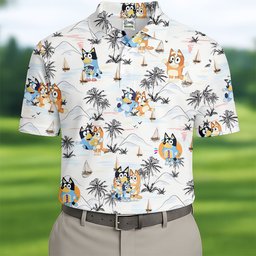 Sailboat Cartoon Dog Family Hawaiian Golf Shirt, Mens Golf Shirts, Mens Golf Polo