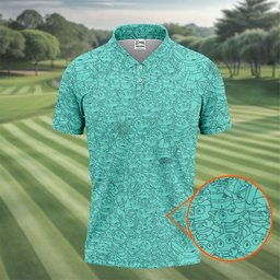 Teal Three Eyed Alien Sketch Golf Shirt, Funny Mens Golf Shirts, Mens Golf Shirts