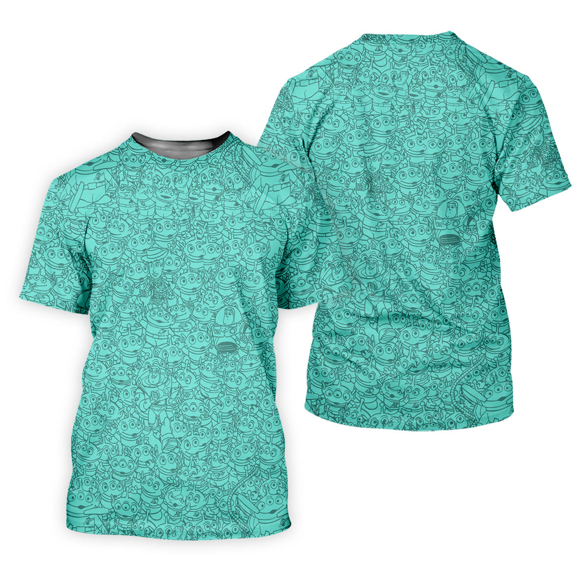 Teal Three Eyed Alien Sketch Golf Shirt, Funny Mens Golf Shirts, Mens Golf Shirts