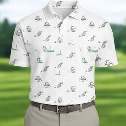 White Sketch Beagle Golfer Golf Shirt, Golf Polo For Men, Funny Mens Golf Shirts