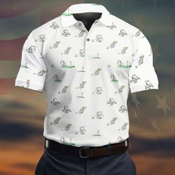 White Sketch Beagle Golfer Golf Shirt, Golf Polo For Men, Funny Mens Golf Shirts