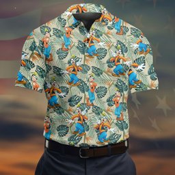 Tropical Cartoon Dog Dance Hawaiian Golf Shirt, Mens Golf Clothing, Mens Golf Apparel