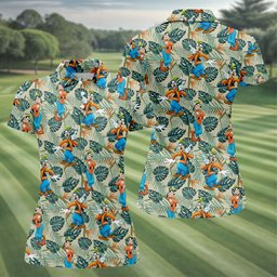 Tropical Cartoon Dog Dance Hawaiian Golf Shirt, Ladies Golf Apparel, Womens Golf Tops