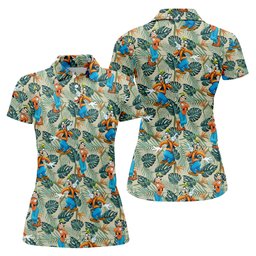 Tropical Cartoon Dog Dance Hawaiian Golf Shirt, Ladies Golf Apparel, Womens Golf Tops