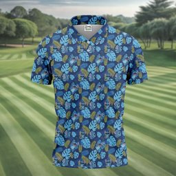 Blue Monstera Alien Cartoon Hawaiian Golf Shirt, Golf Gifts For Men, Mens Golf Polo