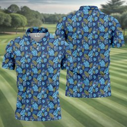 Blue Monstera Alien Cartoon Hawaiian Golf Shirt, Golf Gifts For Men, Mens Golf Polo