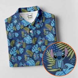 Blue Monstera Alien Cartoon Hawaiian Golf Shirt, Golf Gifts For Men, Mens Golf Polo