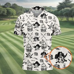 Treasure Chest Swords Pirate Cartoon Golf Shirt, Mens Golf Polo, Golf Shirts For Men