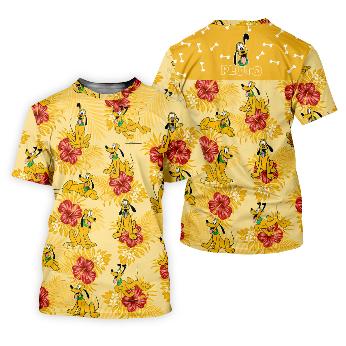 Yellow Hibiscus Cartoon Dog Hawaiian Golf Shirt, Womens Golf Shirts, Ladies Golf Tops