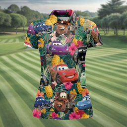 Tropical Race Car Cartoon Hawaiian Golf Shirt, Ladies Golf Tops, Golf Gifts For Women