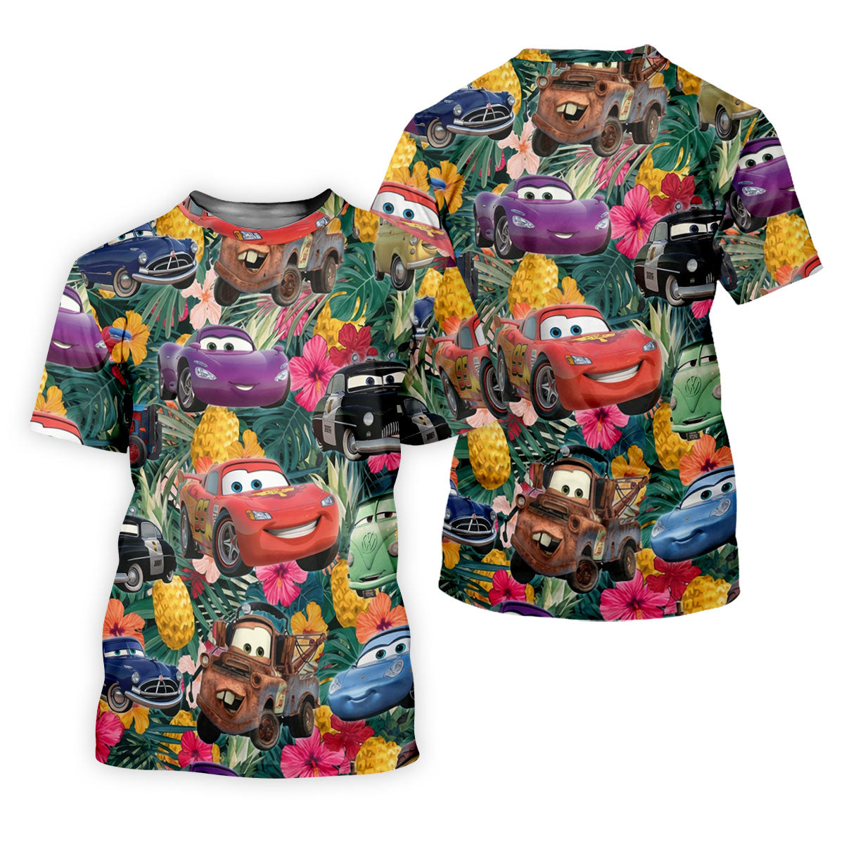 Tropical Race Car Cartoon Hawaiian Golf Shirt, Ladies Golf Tops, Golf Gifts For Women