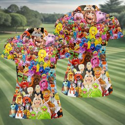 Colorful Puppet Friends Collage Golf Shirt, Golf Shirts For Women, Womens Golf Tops
