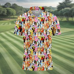 Colorful Cartoon Dog Crowd Golf Shirt, Golf Shirts For Men, Funny Mens Golf Shirts