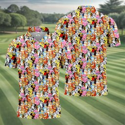 Colorful Cartoon Dog Crowd Golf Shirt, Golf Shirts For Men, Funny Mens Golf Shirts