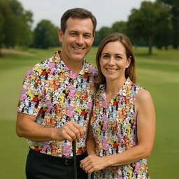 Colorful Cartoon Dog Crowd Golf Shirt, Golf Shirts For Men, Funny Mens Golf Shirts