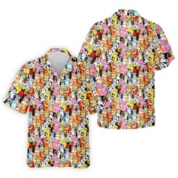 Colorful Cartoon Dog Crowd Golf Shirt, Golf Shirts For Men, Funny Mens Golf Shirts