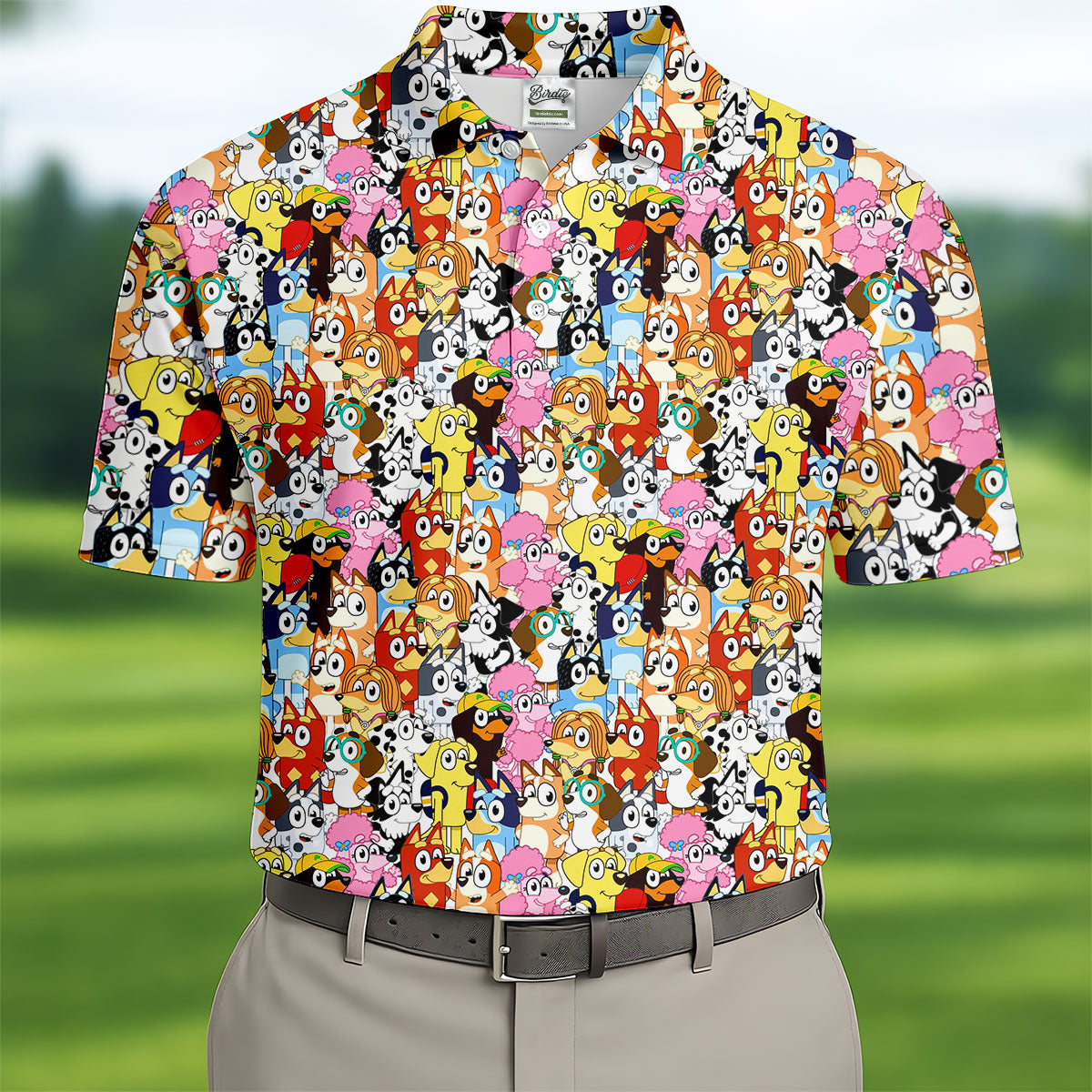 Colorful Cartoon Dog Crowd Golf Shirt, Golf Shirts For Men, Funny Mens Golf Shirts