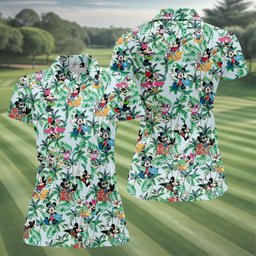 Palm Leaf Cartoon Friends Hawaiian Golf Shirt, Womens Golf Tops, Golf Gifts For Women