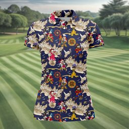 Navy Pirate Map Cartoon Friends Golf Shirt, Womens Golf Clothing, Ladies Golf Apparel