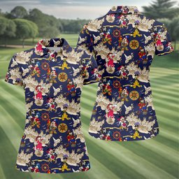 Navy Pirate Map Cartoon Friends Golf Shirt, Womens Golf Clothing, Ladies Golf Apparel