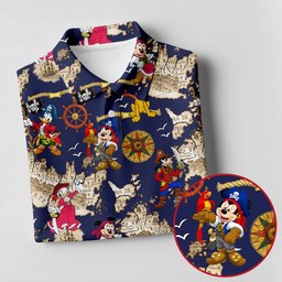Navy Pirate Map Cartoon Friends Golf Shirt, Womens Golf Clothing, Ladies Golf Apparel