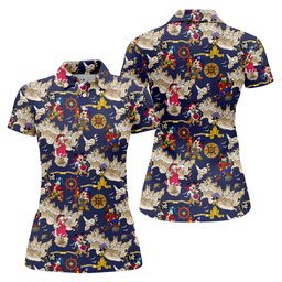 Navy Pirate Map Cartoon Friends Golf Shirt, Womens Golf Clothing, Ladies Golf Apparel