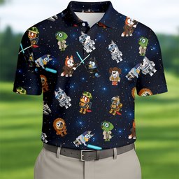 Space Galaxy Cartoon Dogs Golf Shirt, Funny Mens Golf Shirts, Mens Golf Clothing