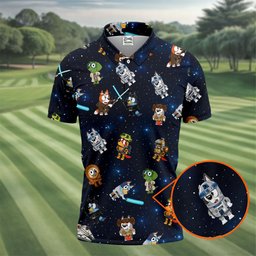 Space Galaxy Cartoon Dogs Golf Shirt, Funny Mens Golf Shirts, Mens Golf Clothing