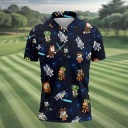Space Galaxy Cartoon Dogs Golf Shirt, Funny Mens Golf Shirts, Mens Golf Clothing