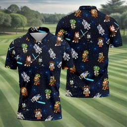 Space Galaxy Cartoon Dogs Golf Shirt, Funny Mens Golf Shirts, Mens Golf Clothing